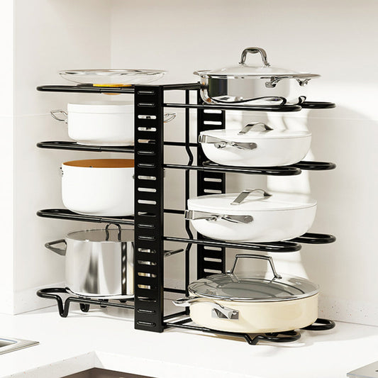 8-tier Metal Pan Organizer Rack, Multiple Use Modes For Pot Rack & Pan Rack For Kitchen Counter And Cabinet