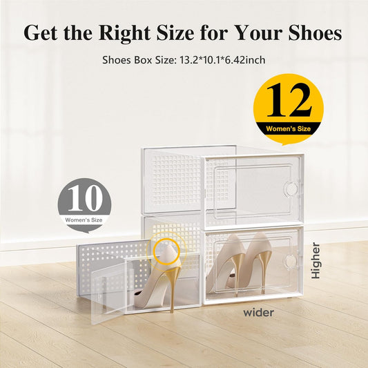 12 Pack X-Large Shoe Storage Boxes – Clear Stackable Sneaker Organizer
