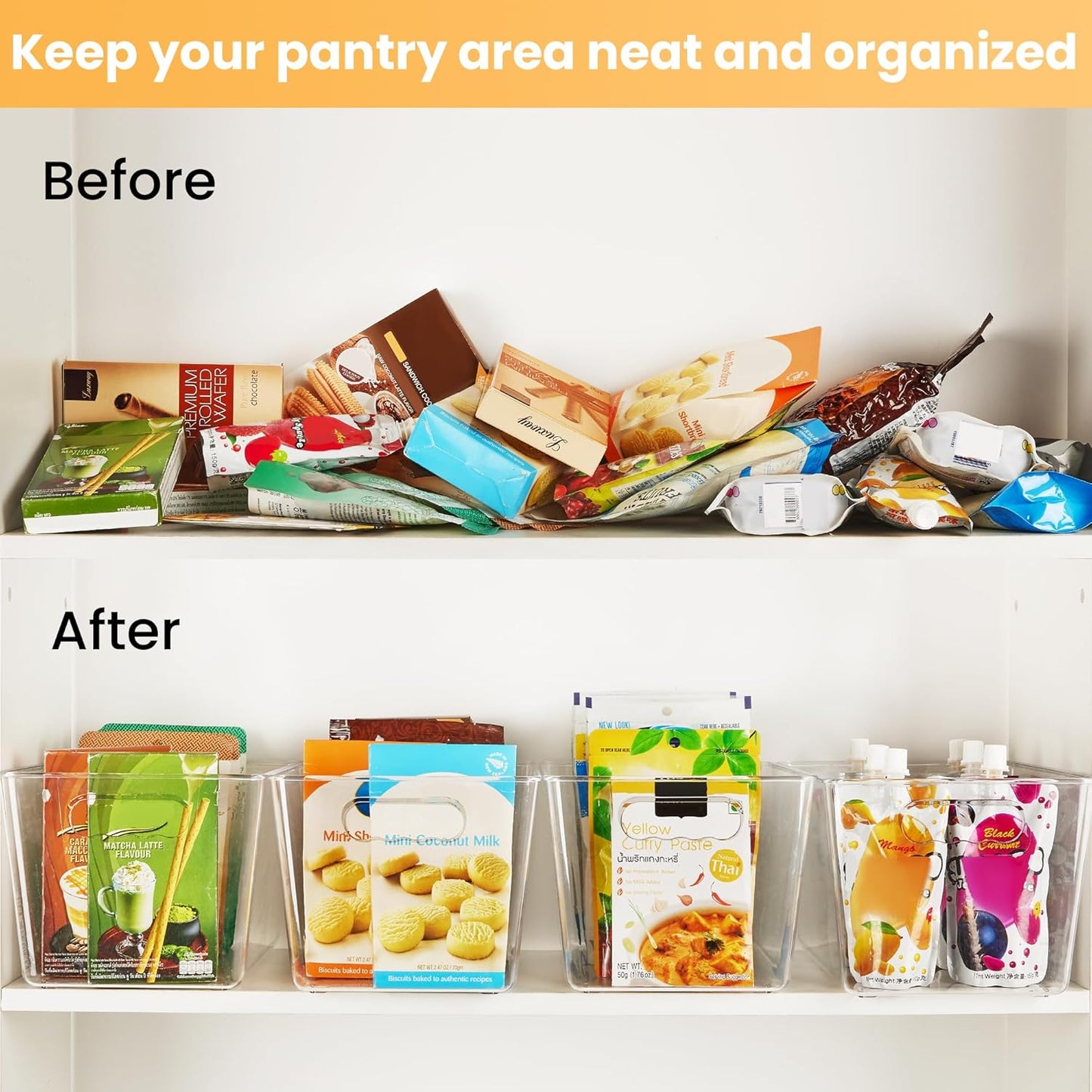 Clear Storage Bins with Handles – Pantry & Fridge Organizer
