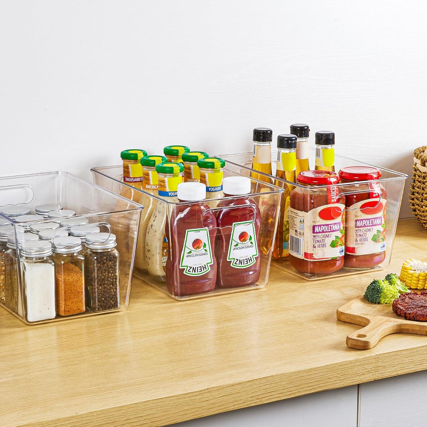 Clear Storage Bins with Handles – Pantry & Fridge Organizer