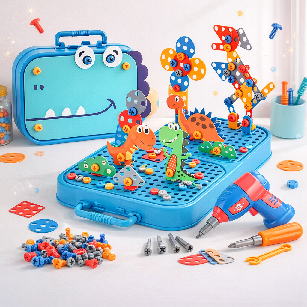 DIY Nut & Bolt Assembly Puzzle Toy – Kids Screw Building Toolbox STEM Educational Shape Matching Blocks