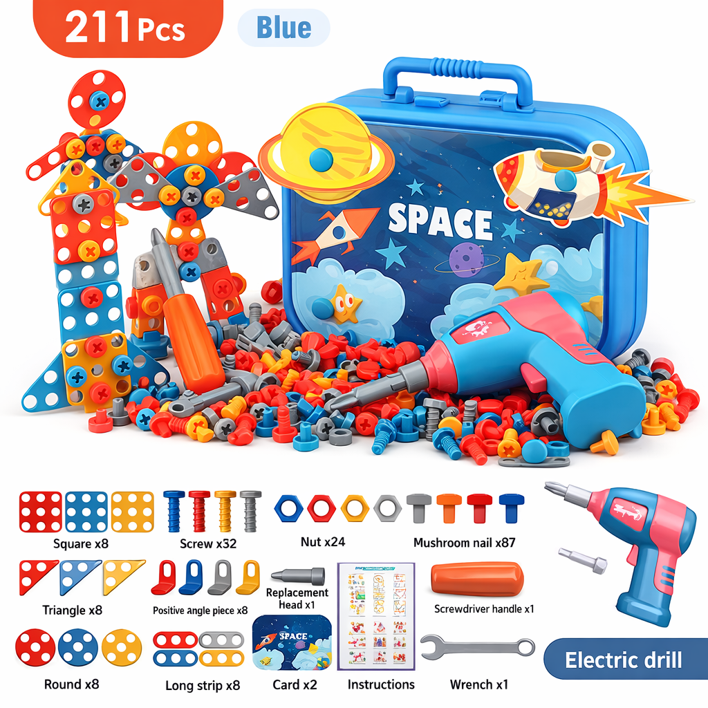 DIY Nut & Bolt Assembly Puzzle Toy – Kids Screw Building Toolbox STEM Educational Shape Matching Blocks